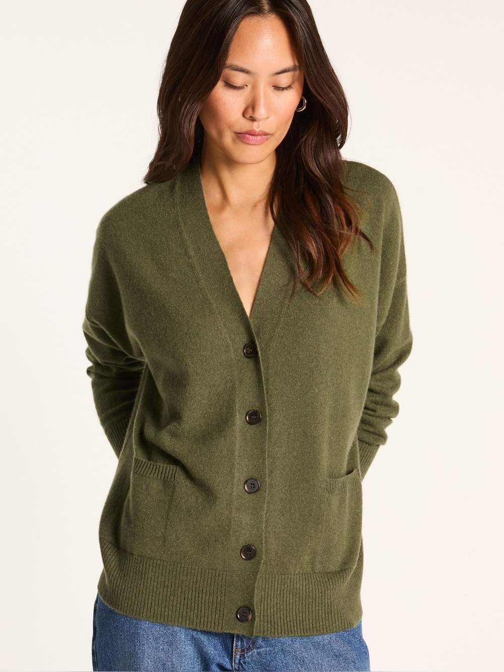 Uniqlo 100% Wool Button Down Olive Green Cardigan Sweater
